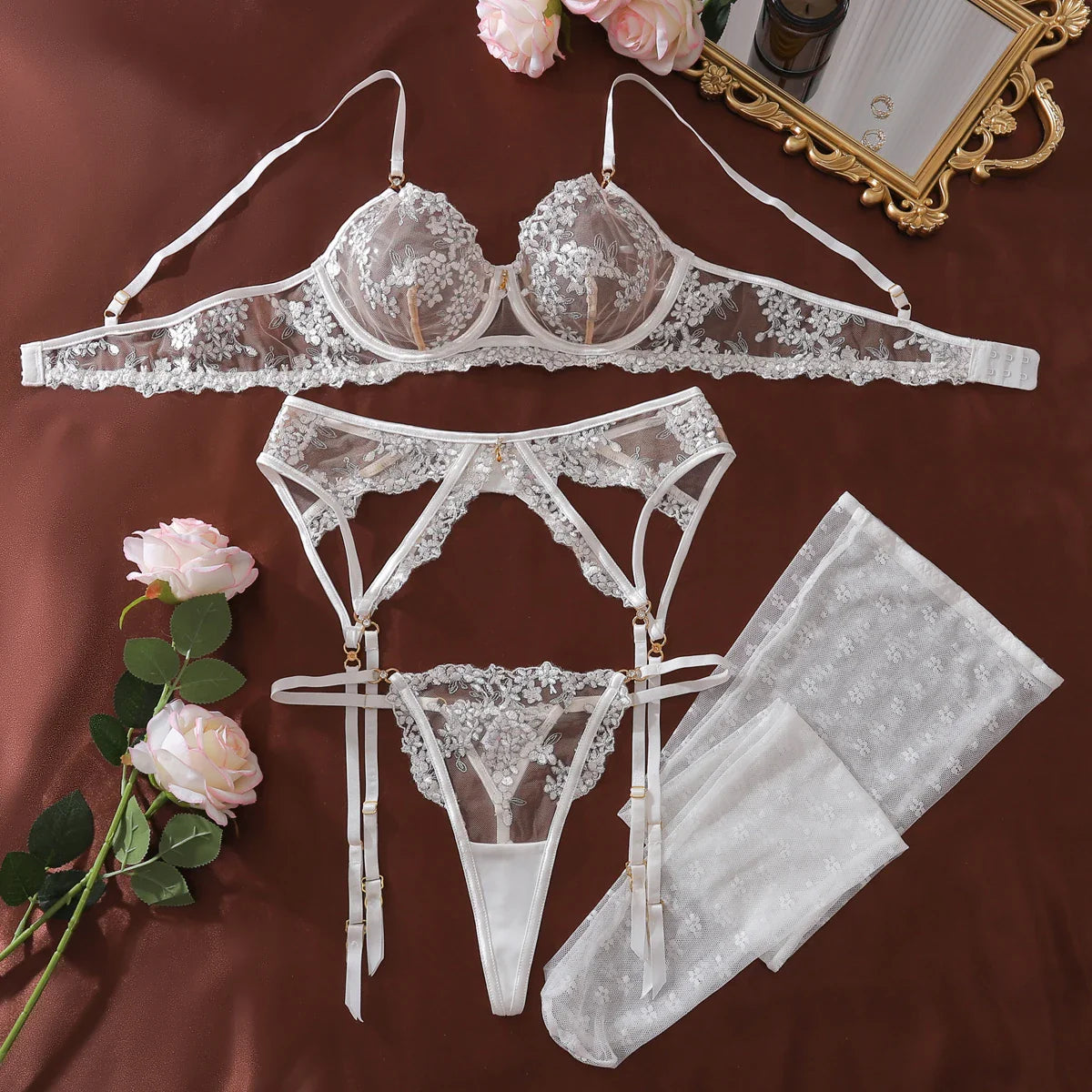Snow Blossom 5-Piece Lingerie Set