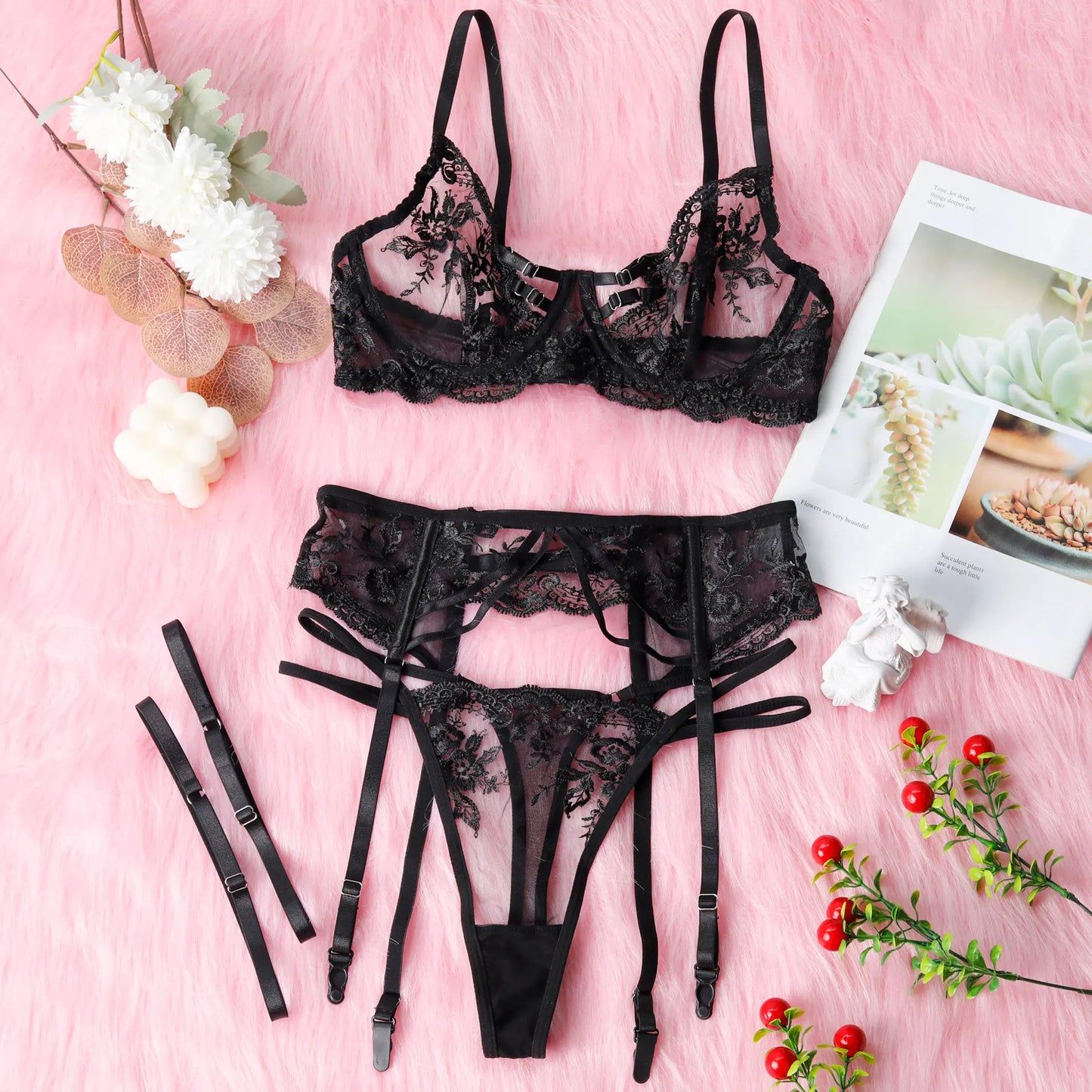 Lace Strappy Lingerie Set