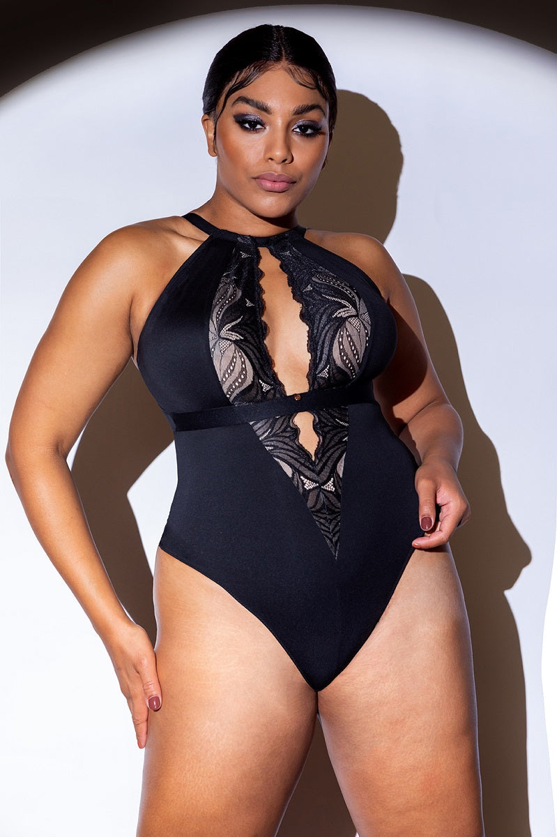 Curvy Kate Scantilly Indulgence Black Latte Stretch Lace Bodysuit 010704