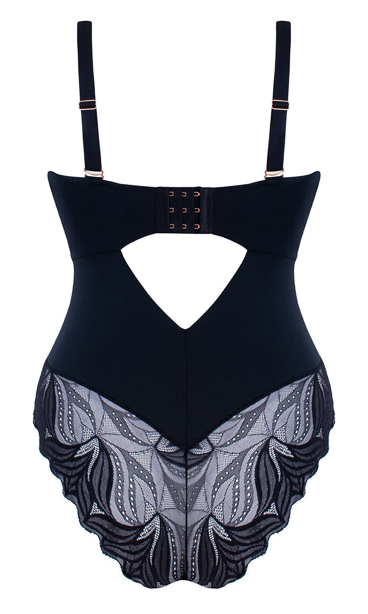 Curvy Kate Scantilly Indulgence Black Latte Stretch Lace Bodysuit 010704