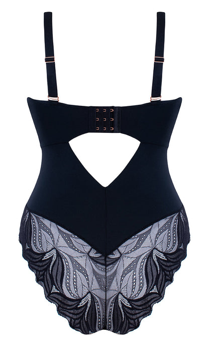 Curvy Kate Scantilly Indulgence Black Latte Stretch Lace Bodysuit 010704