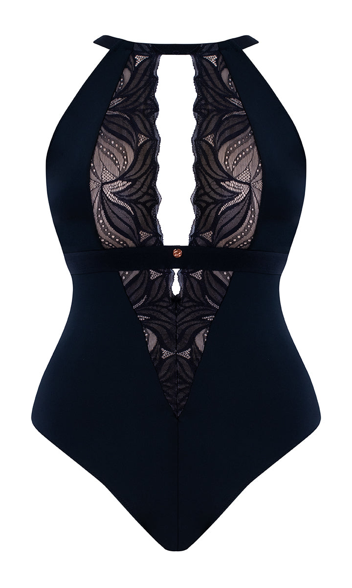 Curvy Kate Scantilly Indulgence Black Latte Stretch Lace Bodysuit 010704