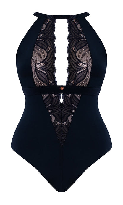 Curvy Kate Scantilly Indulgence Black Latte Stretch Lace Bodysuit 010704