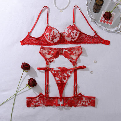 Scarlet Bloom 3-Piece Lingerie Set