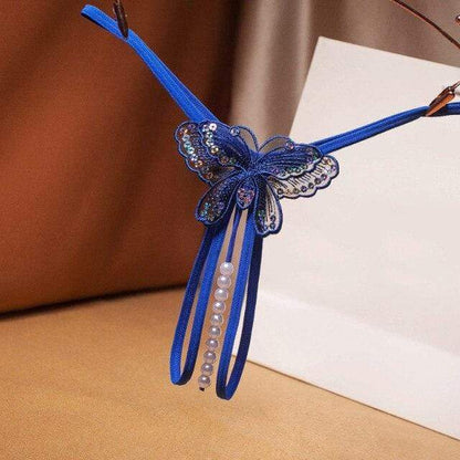 MARIPOSA – Sensuele Tanga met Parelbandjes en Fonkelend Vlinderborduurwerk