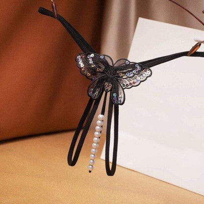 MARIPOSA – Sensuele Tanga met Parelbandjes en Fonkelend Vlinderborduurwerk