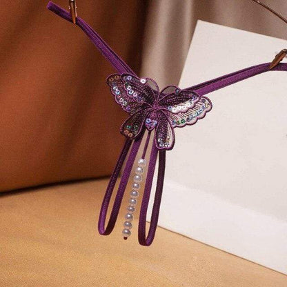 MARIPOSA – Sensuele Tanga met Parelbandjes en Fonkelend Vlinderborduurwerk