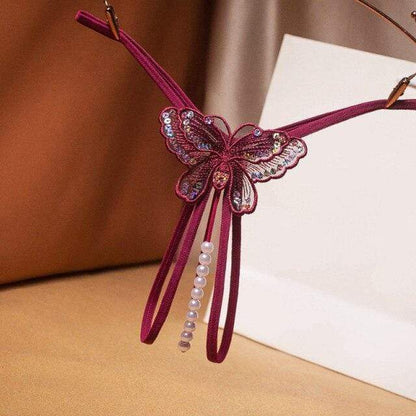 MARIPOSA – Sensuele Tanga met Parelbandjes en Fonkelend Vlinderborduurwerk