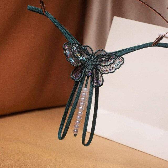MARIPOSA – Sensuele Tanga met Parelbandjes en Fonkelend Vlinderborduurwerk