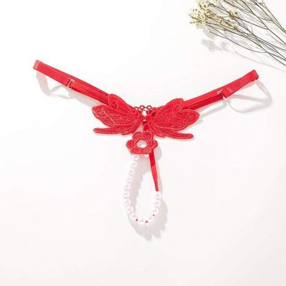 AURANELLE – Verstelbare Tanga met Vlinderdetail en Parelsluiting