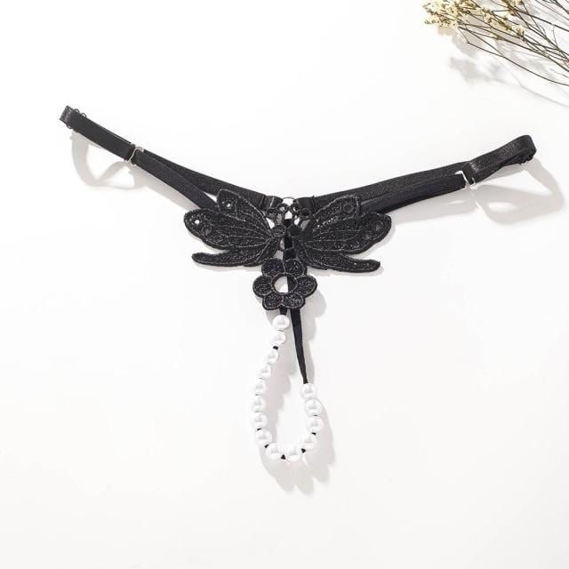 AURANELLE – Verstelbare Tanga met Vlinderdetail en Parelsluiting