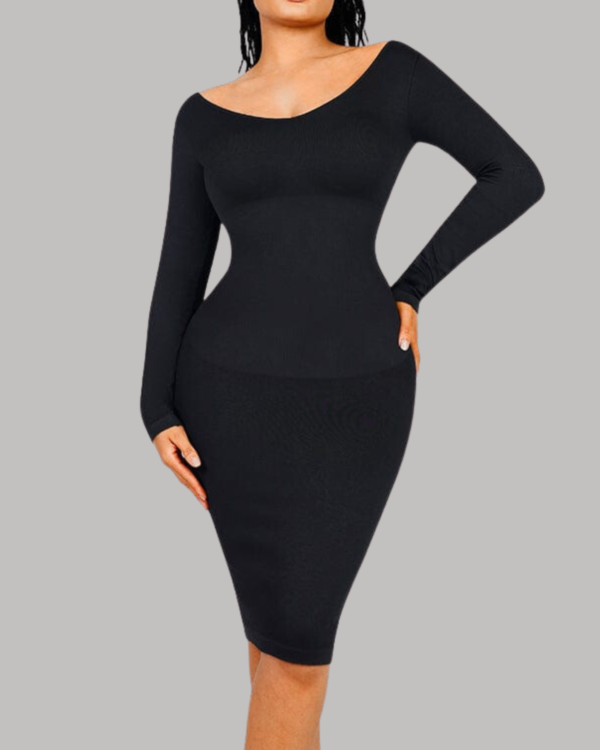 THEA – Shaping V-hals Jurk met Lange Mouwen