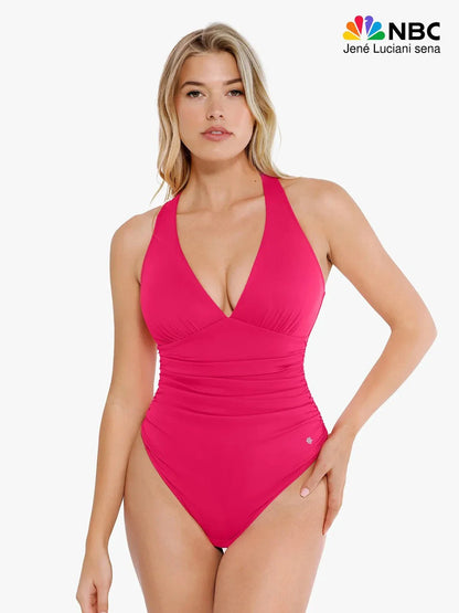 Shapewear Halter Cowl Neck Ruched Tummy Control Bodysuit - LivingCurves Sexy Deep V Tops Body Shaper Vacation Outfits Black / XS