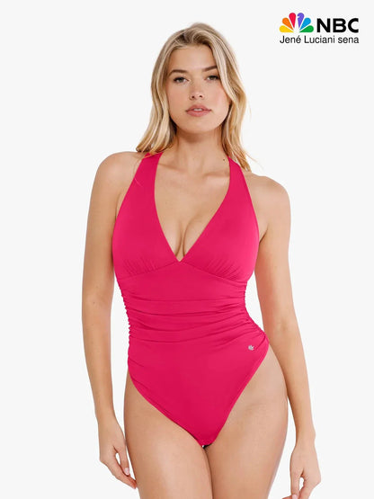 Shapewear Halter Cowl Neck Ruched Tummy Control Bodysuit - LivingCurves Sexy Deep V Tops Body Shaper Vacation Outfits Black / XS