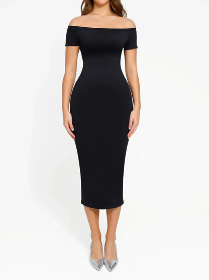 ELYSE – Eco Off-Shoulder Shaping Dress