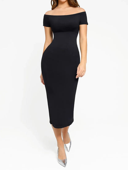 ELYSE – Eco Off-Shoulder Shaping Dress