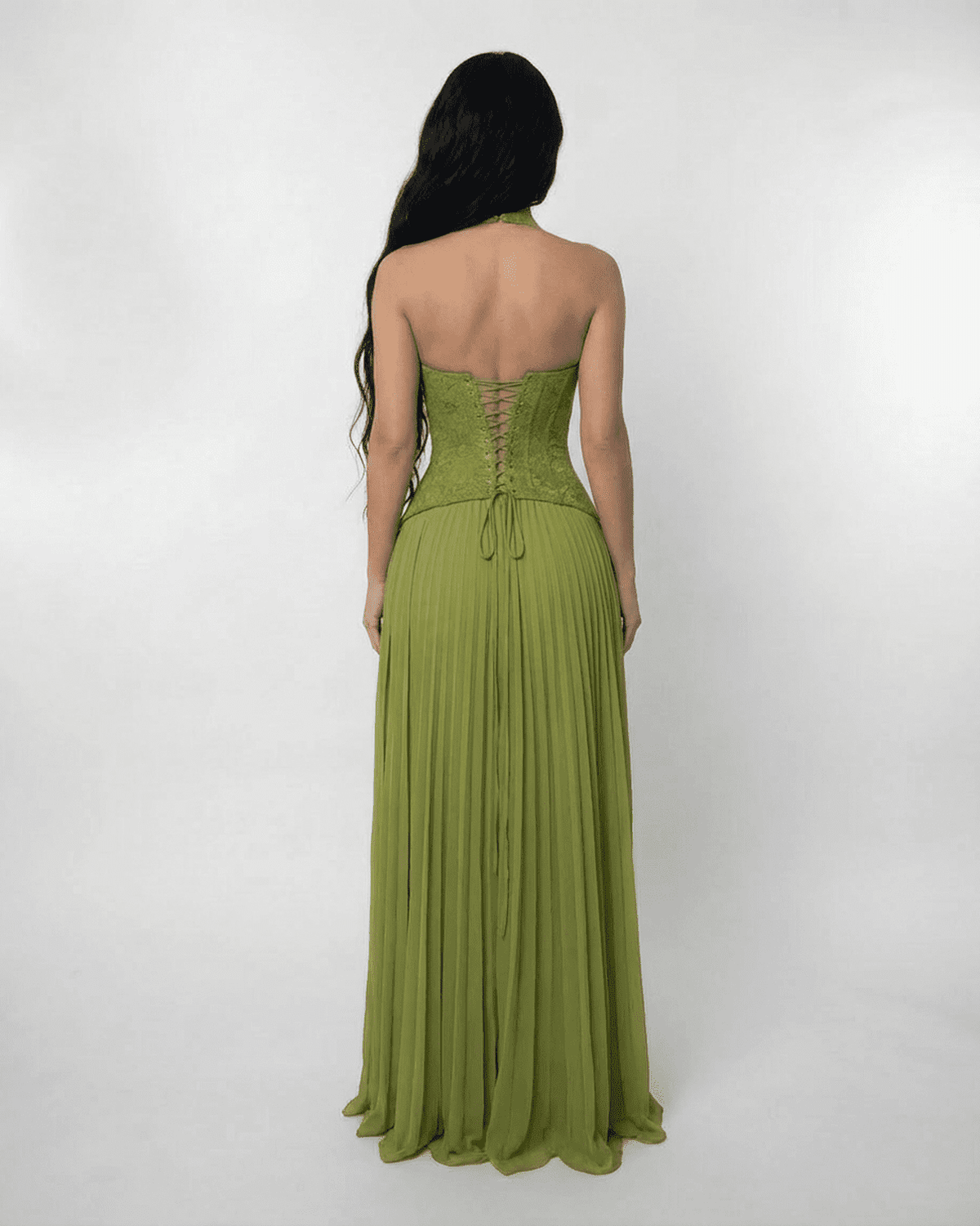 Maxi Jurk Halter met Corset Look en Vetersluiting