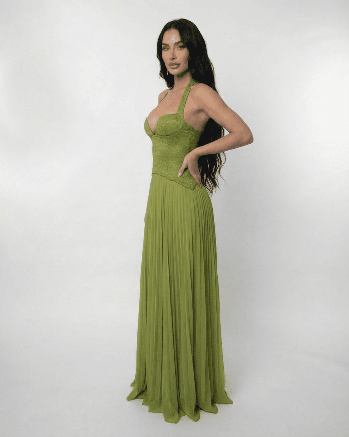 Maxi Jurk Halter met Corset Look en Vetersluiting