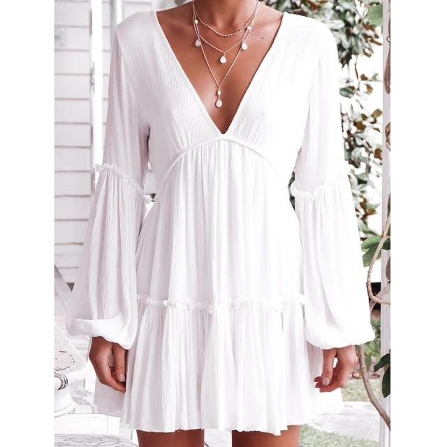 Lyona white beach dress – witte strandjurk van luchtige stof