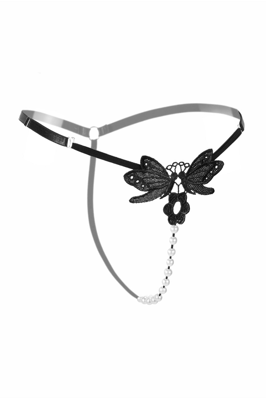 PERLA – Pearl Butterfly Thong - LivingCurves Black / One Size