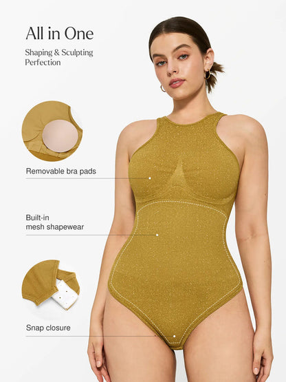 Shapewear Metallic Seamless Tummy-Control Skin-Friendly Bodysuit - LivingCurves Orange Yellow / XS