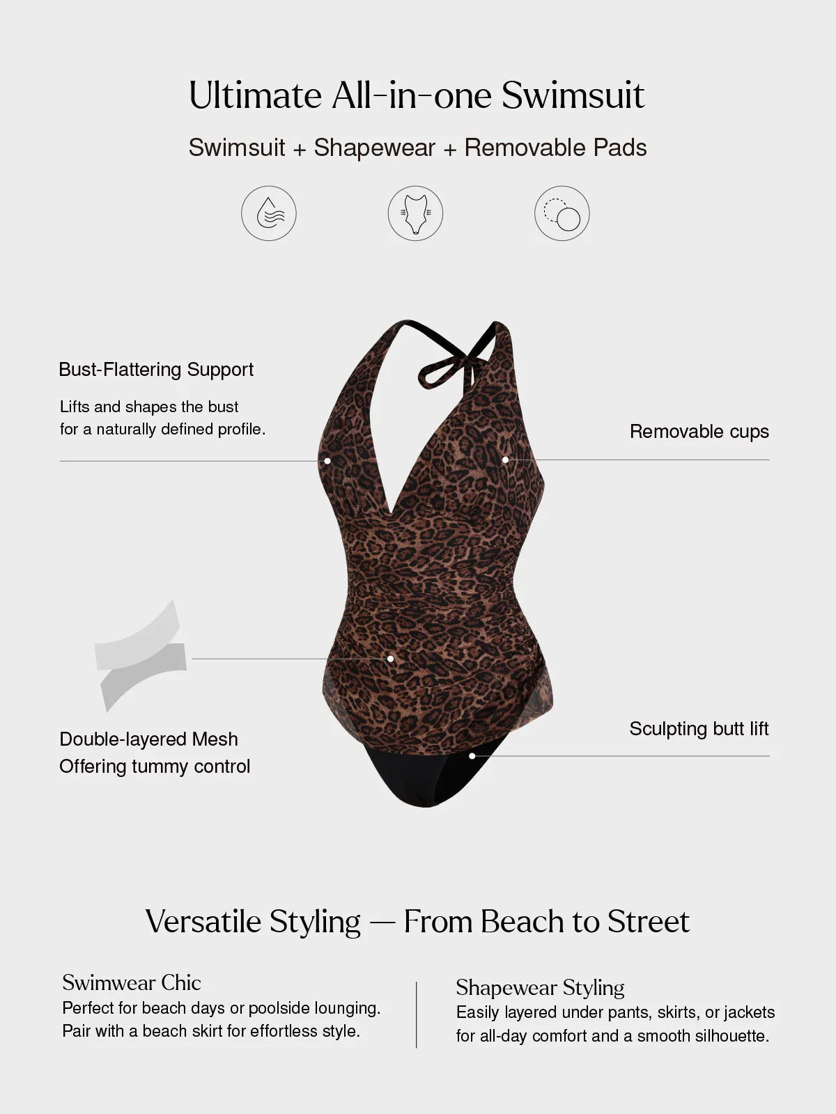 Shapewear Halter Tummy Control One Piece Swimsuit - LivingCurves Leopard Swimwear Leopard / XS