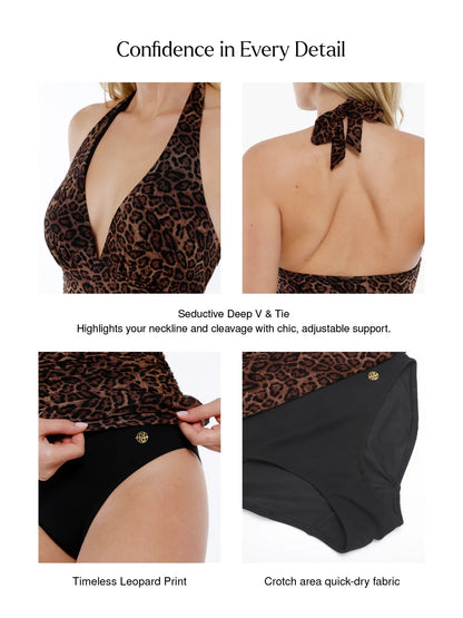 Shapewear Halter Tummy Control One Piece Swimsuit - LivingCurves Leopard Swimwear Leopard / XS