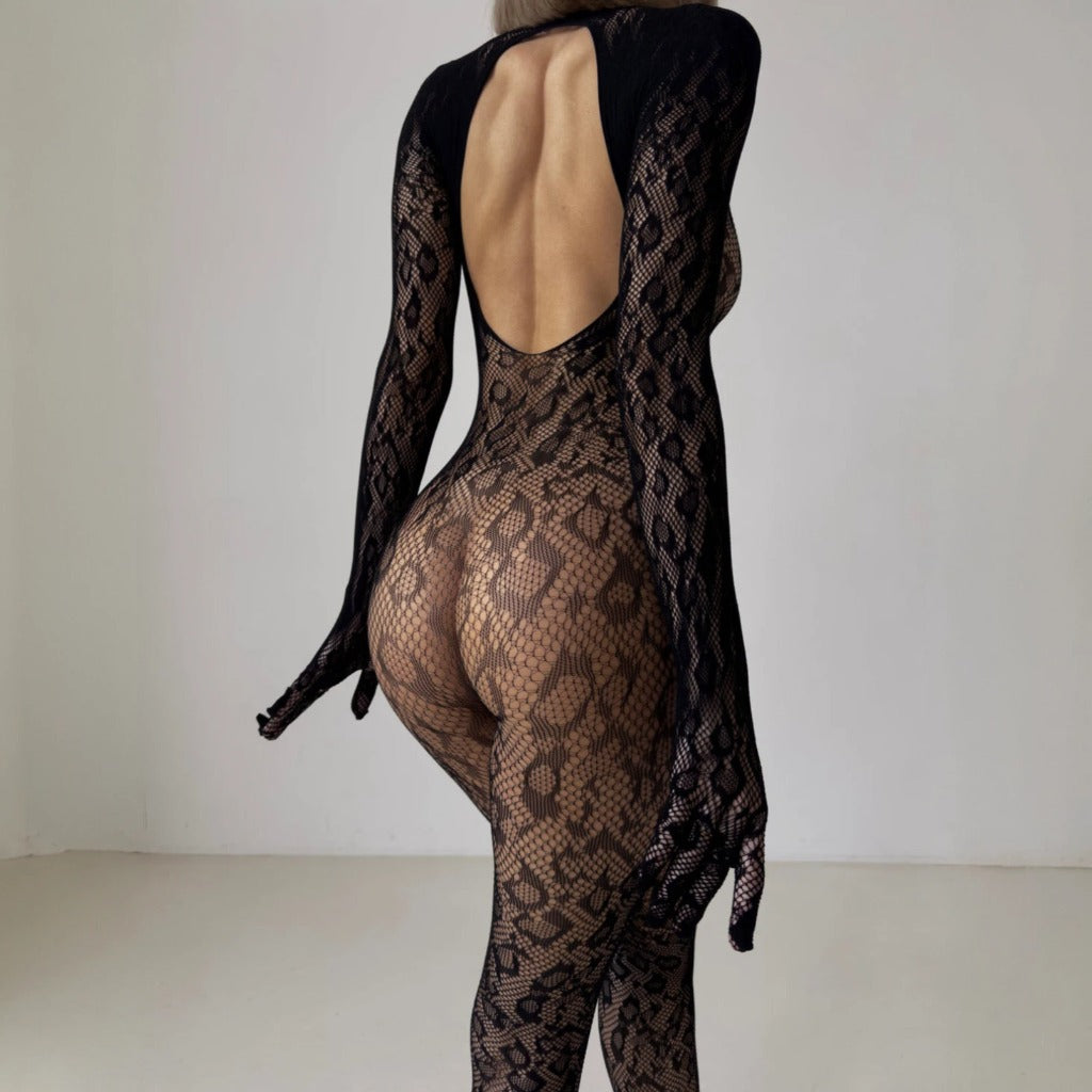 Serpent Backless Lace Catsuit