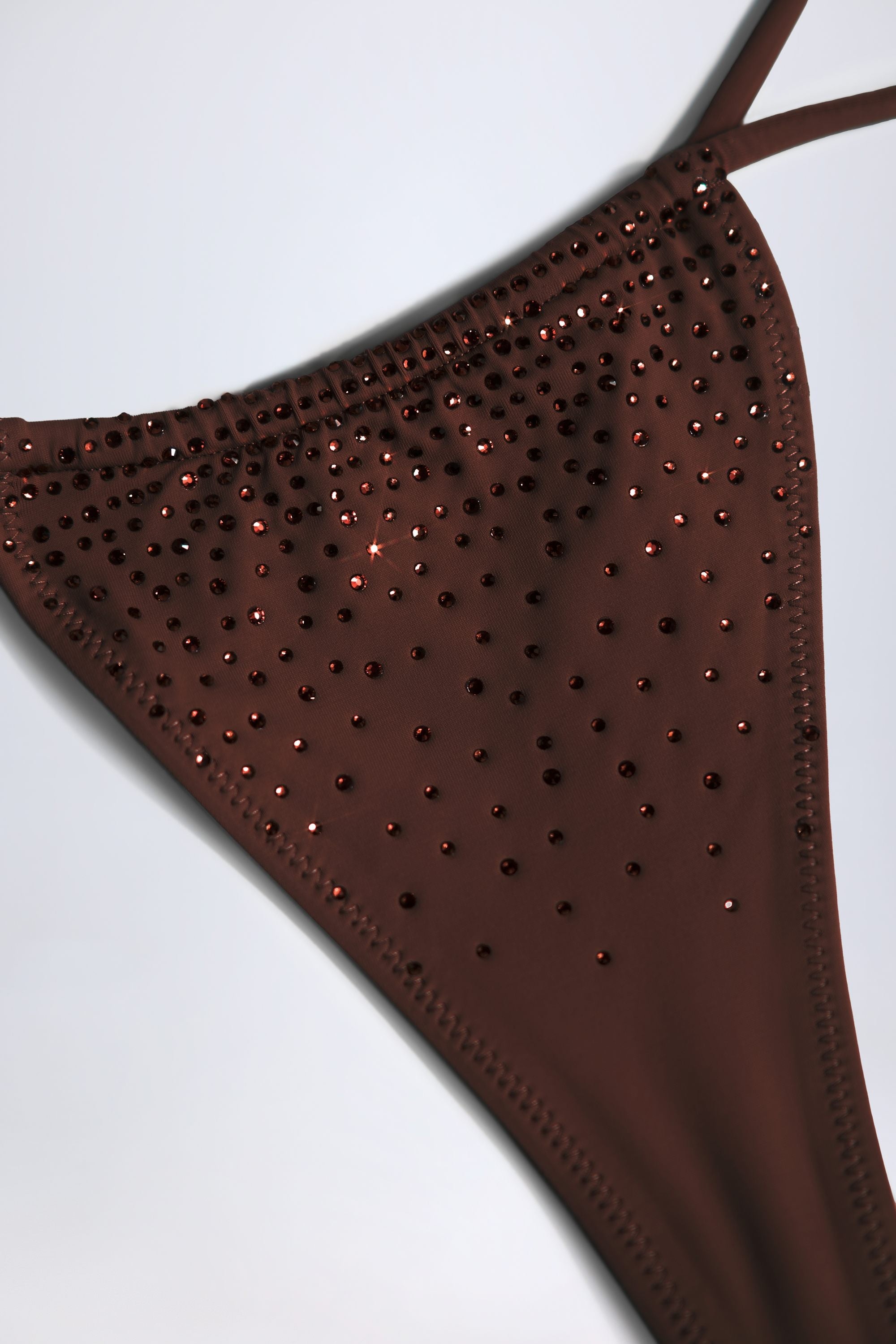 LIV - Luxe Bikini Set | Embellished Drawstring Thong Bikini Bottoms in Chocolate Brown