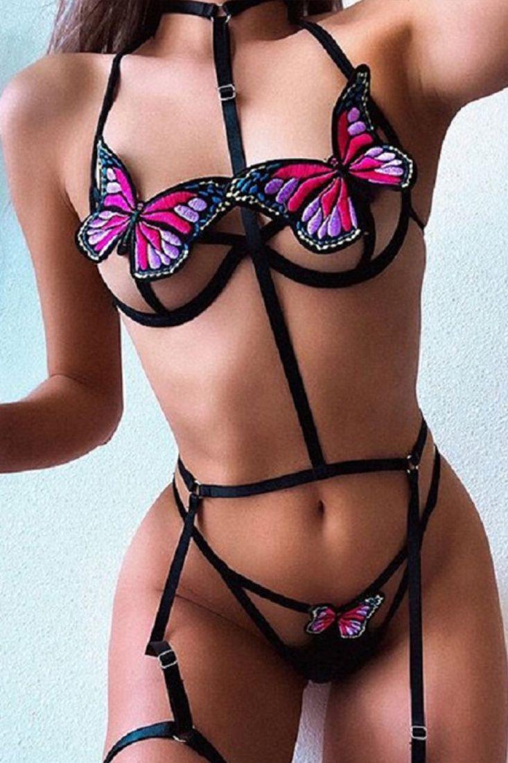 Jarretelset Dames Strappy – Zwart 2-Delig Met Vlinderdetail – Verleidelijk Design & Comfort