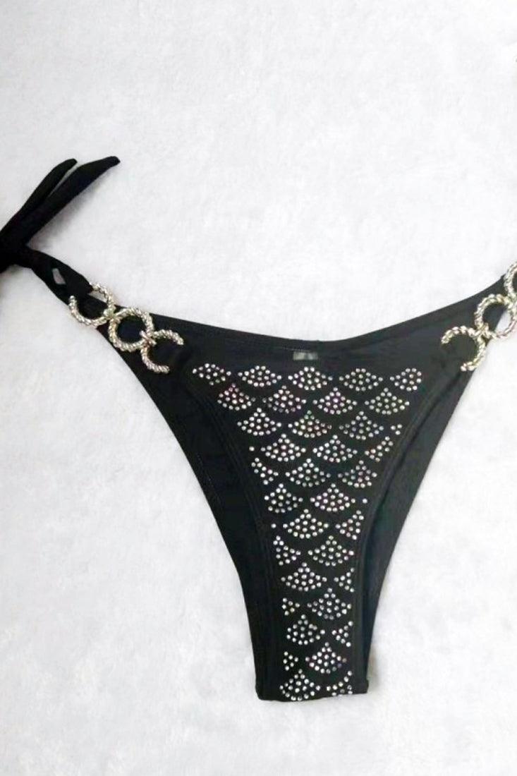 Zwarte Bikini Dames – Set met O-Ring en Glitter Detail