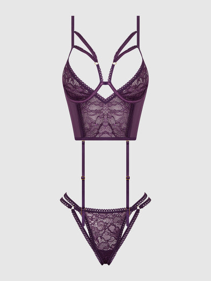 Bianca – Strappy Kanten Bustier & String Set