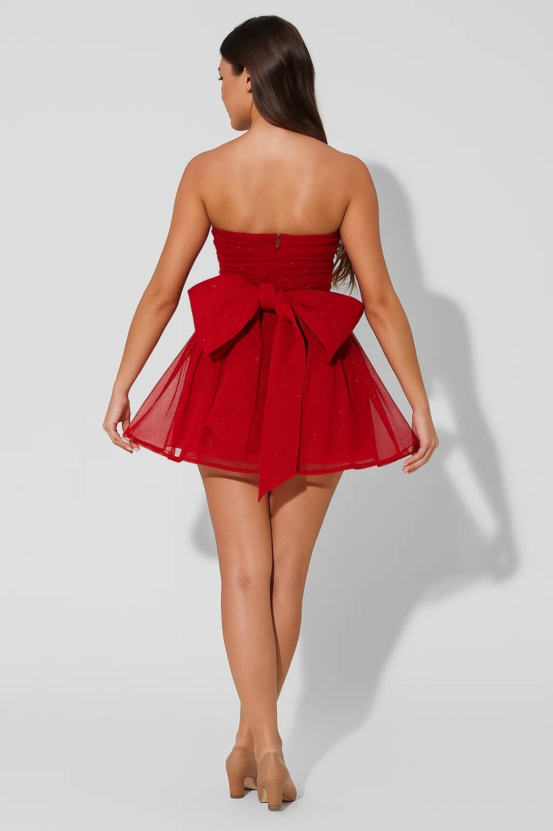 Strapless Cocktailjurk met Tule Rok en Glitter effect