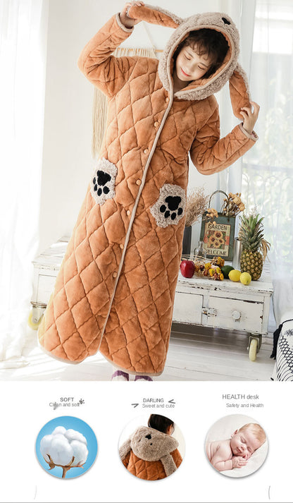 Coral Fleece Winter Extra Thick And Long Nightgown