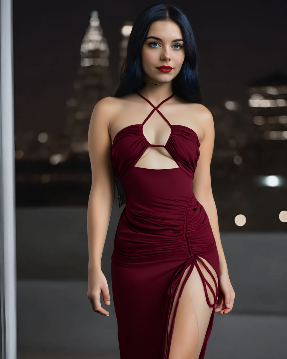 Sexy Halterneck Lace-up Split Dress Summer Y2K Fashion Party Baech Long Dresses For Womens Clotjing