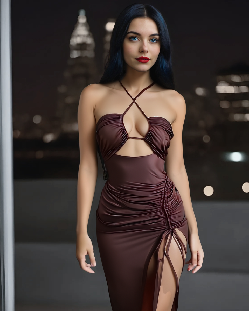 Sexy Halterneck Lace-up Split Dress Summer Y2K Fashion Party Baech Long Dresses For Womens Clotjing