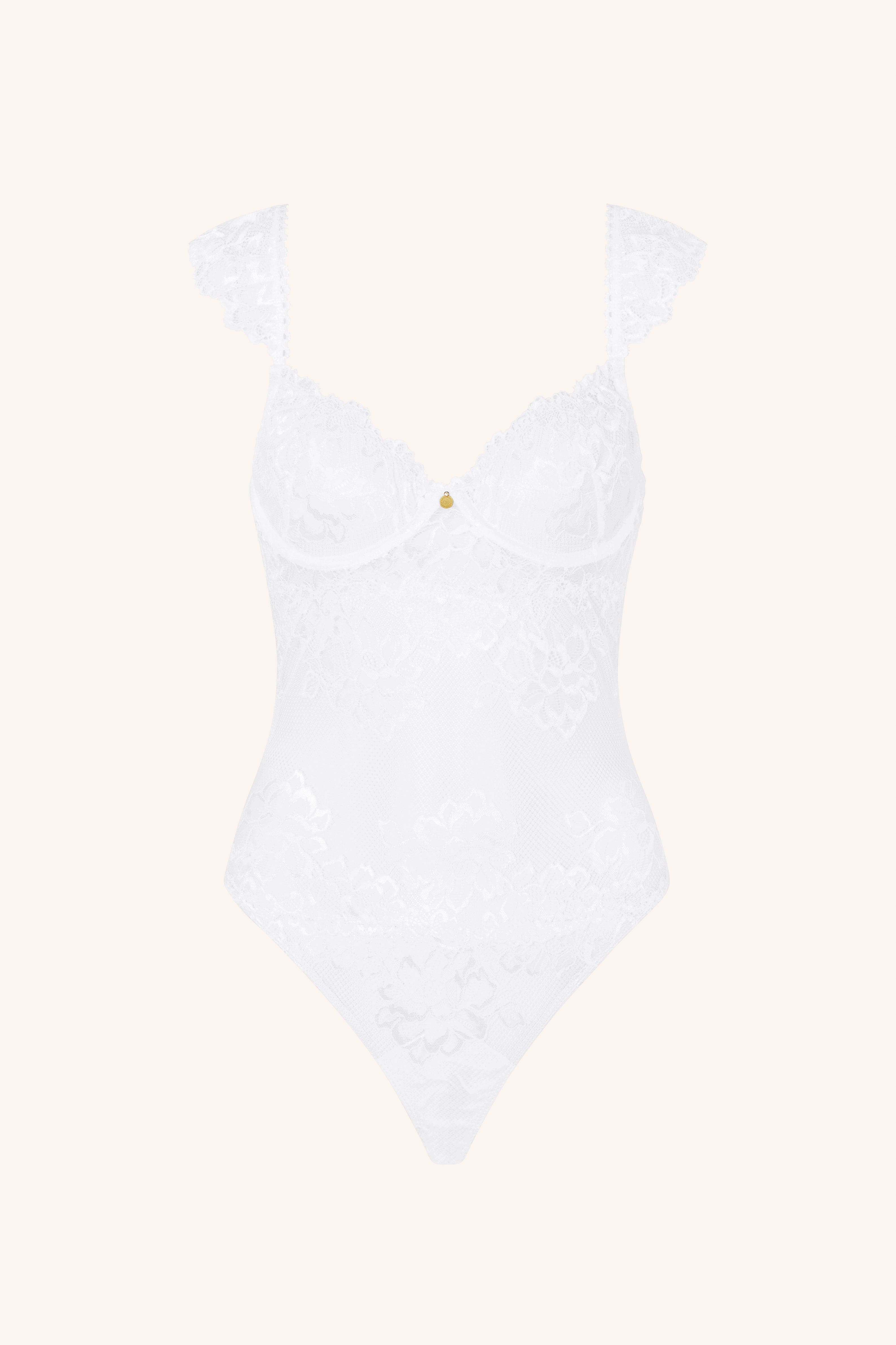 COQUETTE – White Ruffle Bodysuit