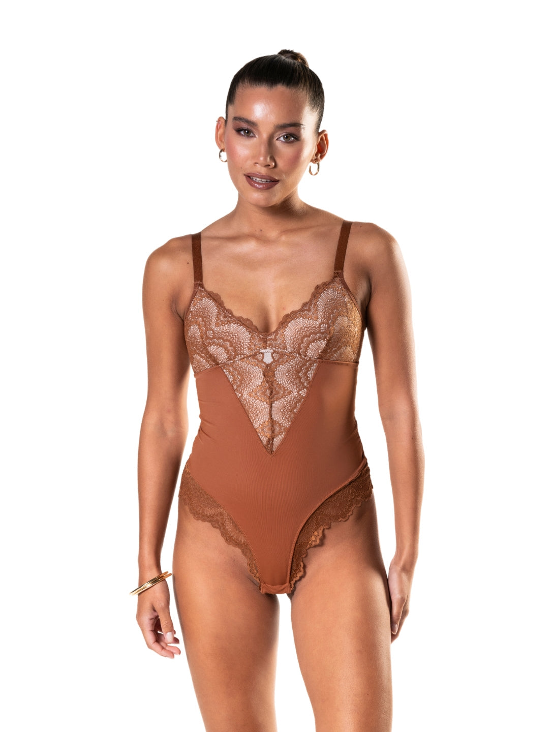LUNARA – Half Lace Bodysuit - LivingCurves Bruin / S