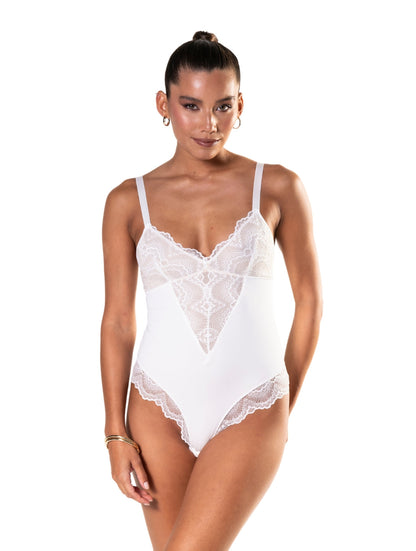 LUNARA – Half Lace Bodysuit - LivingCurves Wit / S