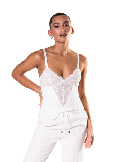 LUNARA – Half Lace Bodysuit - LivingCurves Bruin / S