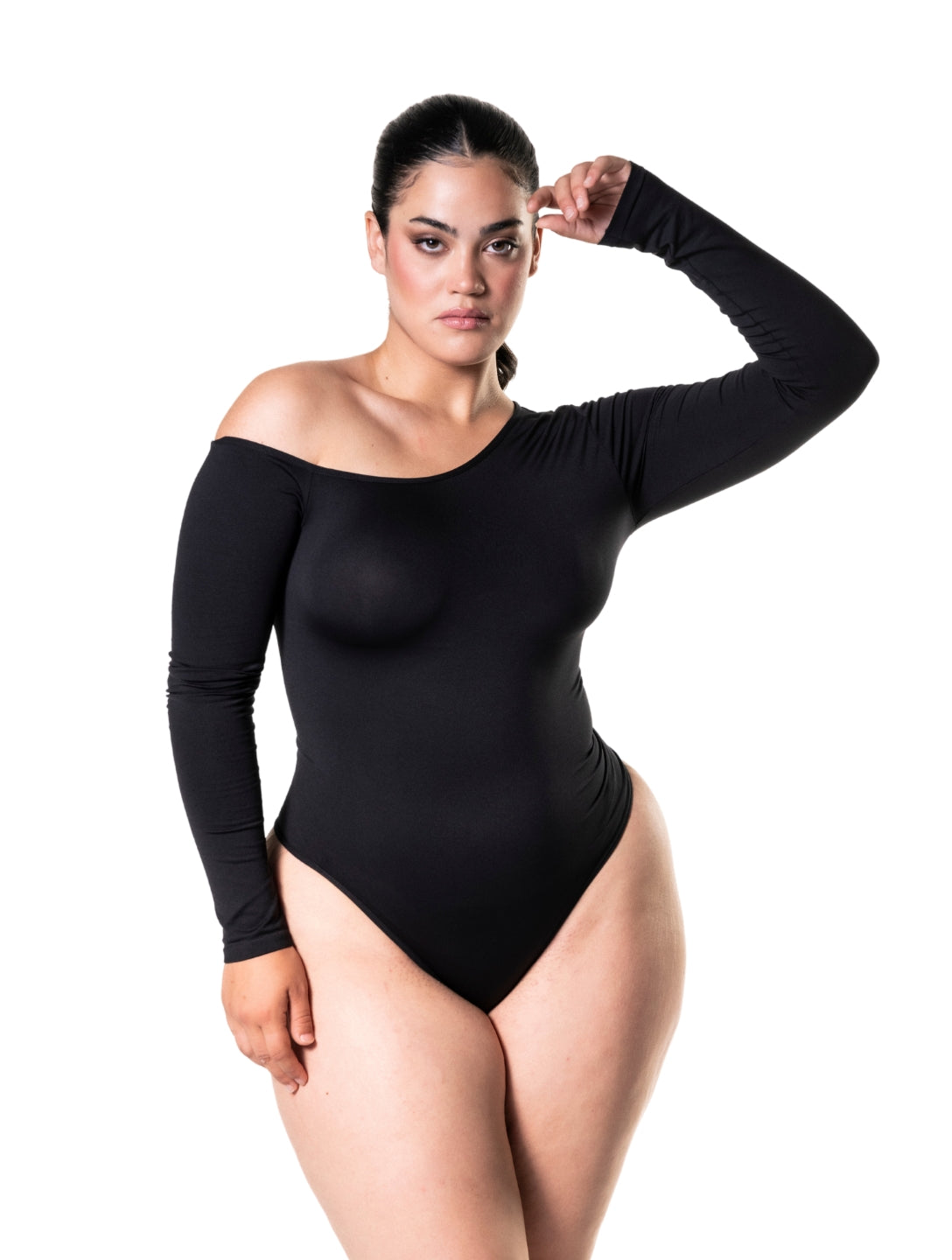 ISOLA – One Shoulder Long Sleeve Bodysuit - LivingCurves Zwart / XS/S