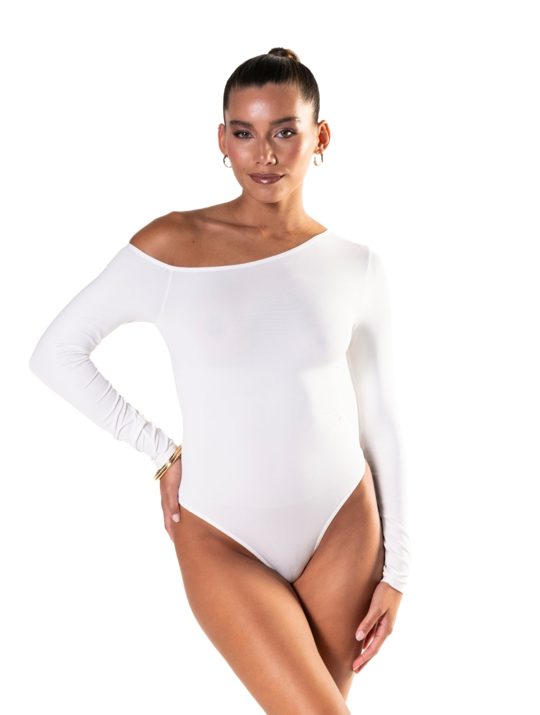 ISOLA – One Shoulder Long Sleeve Bodysuit - LivingCurves Wit / XS/S