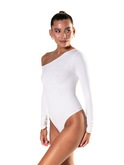 ISOLA – One Shoulder Long Sleeve Bodysuit - LivingCurves Wit / XS/S
