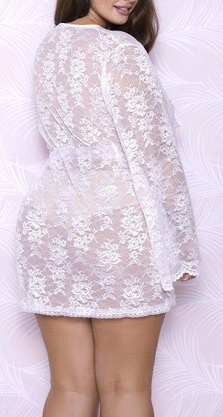 iCollection Lingerie Sheer Lace White Robe 7855