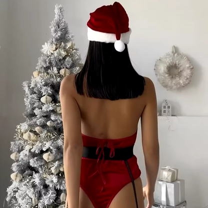 Christmas Velvet Bodysuit & Bunny Ears Set