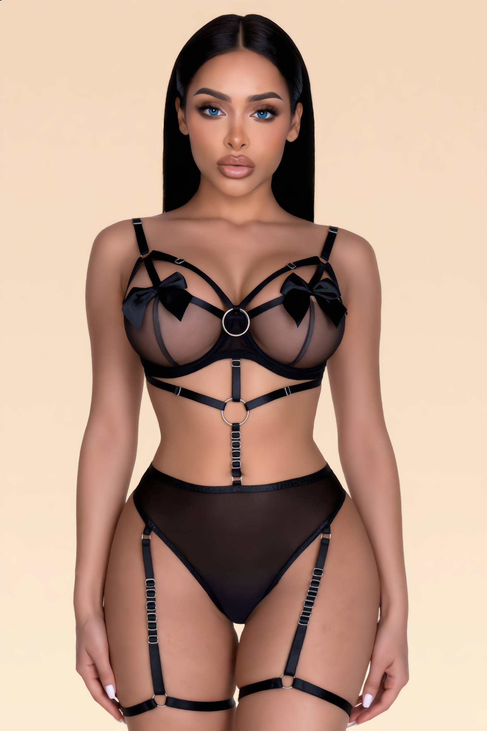 Lingerieset Dames Strappy – Zwart Met Strik – Luxe Lingerie met Comfort