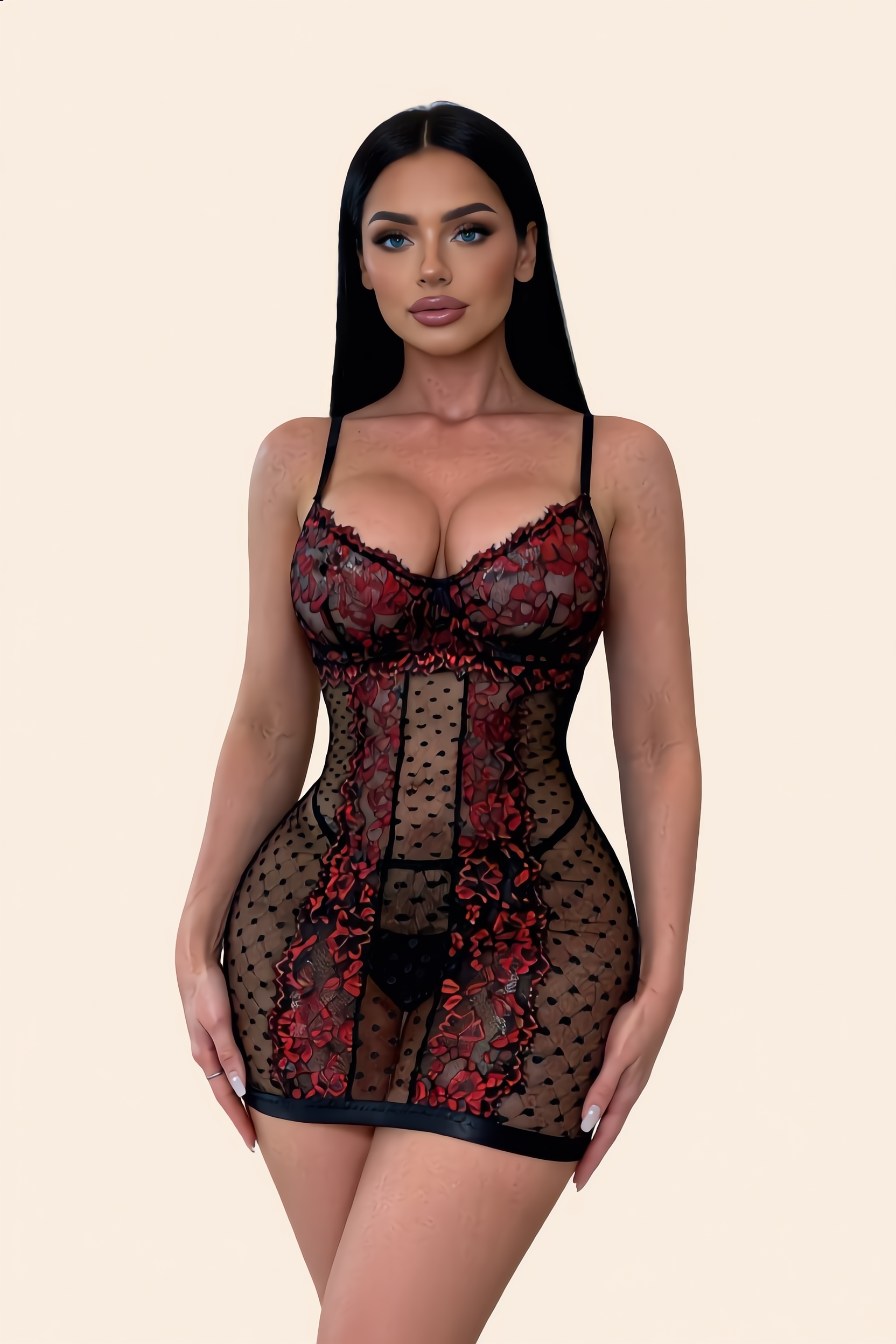 Bodyconjurk Set Dames Kant – Zwart Rood Met Uitsnijding En String – Elegante Look
