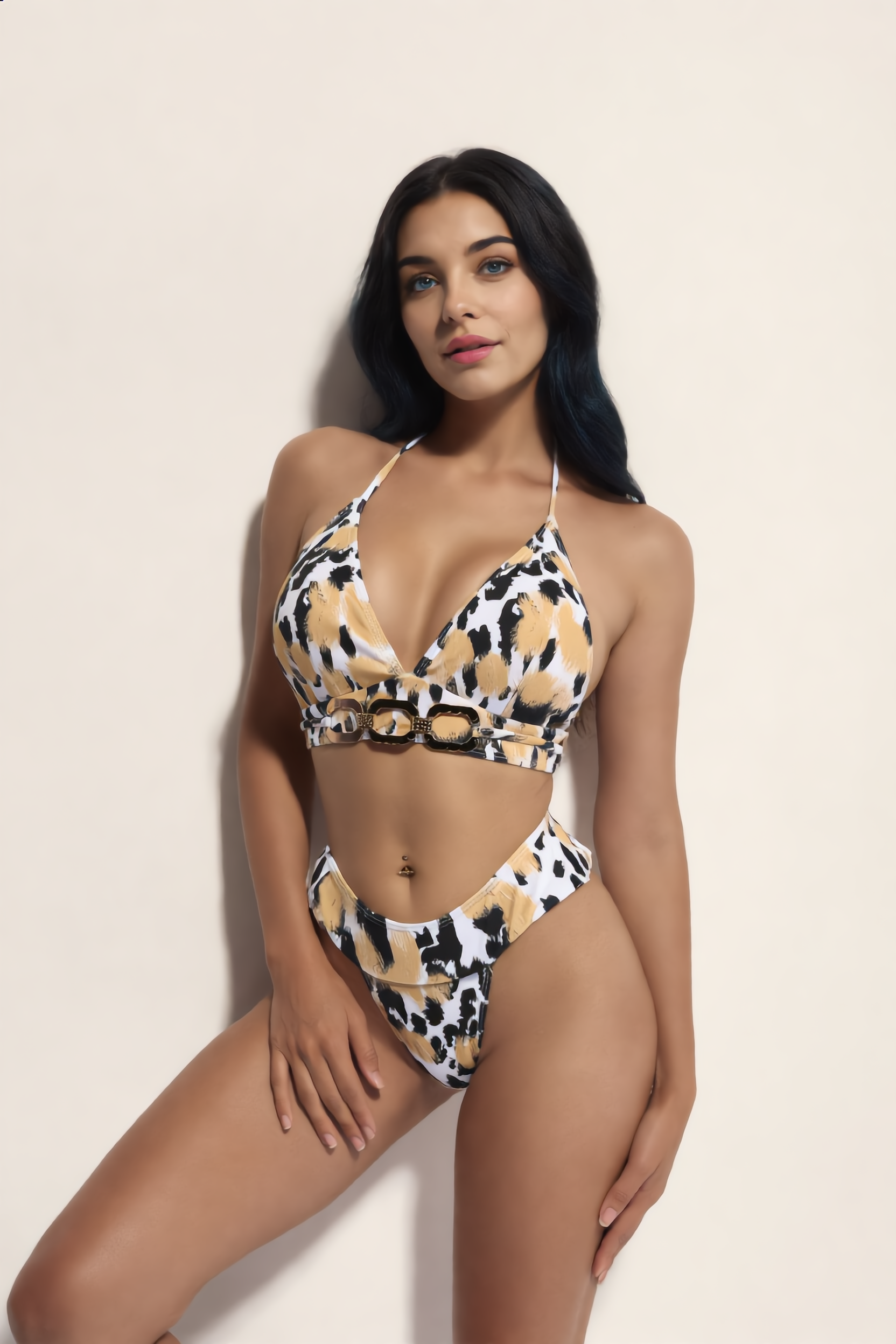 Leopard Bikini Cheeky Black dames