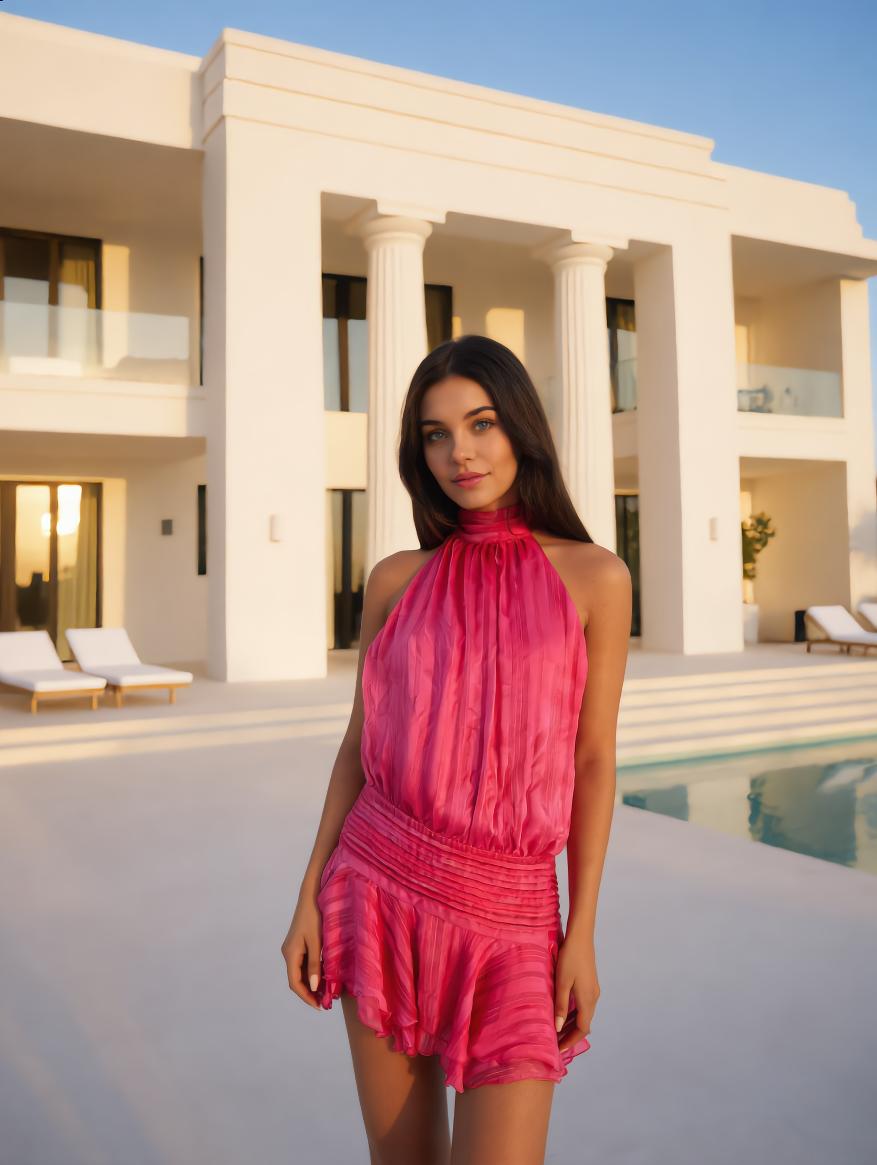 Mini Jurk Fuchsia – Halter Zomerjurk met Laagjes