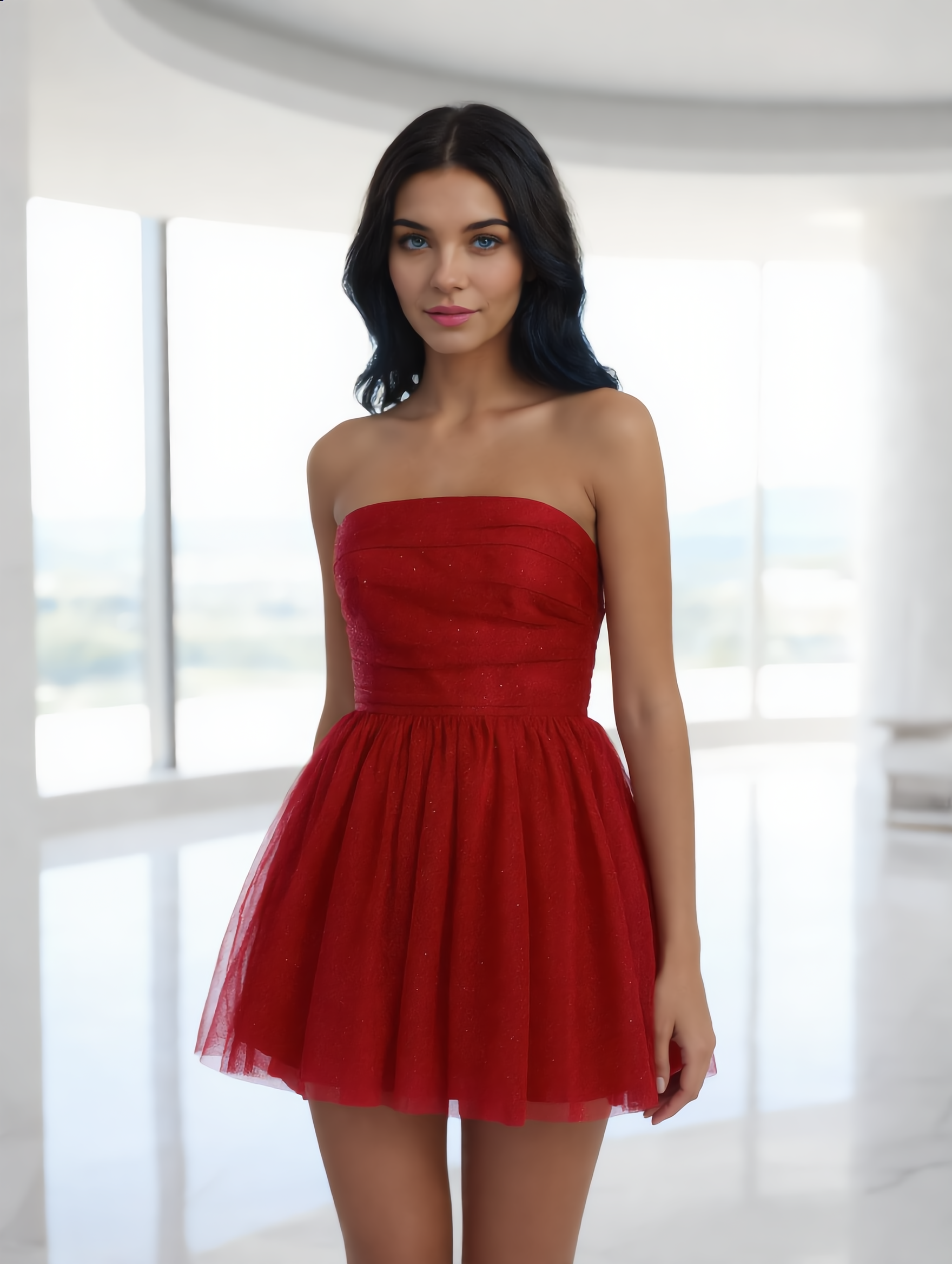 Strapless Cocktailjurk met Tule Rok en Glitter effect